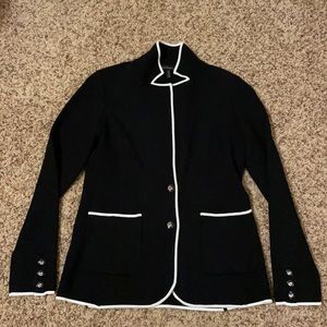 WHBM Black knit blazer w/ white piping detail